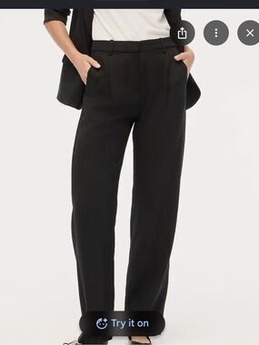 J. Crew Pleated Wide Leg Twill Black Pants Size 12
